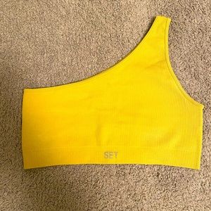 SET ACTIVE ribbed one shoulder sports bra in yellow